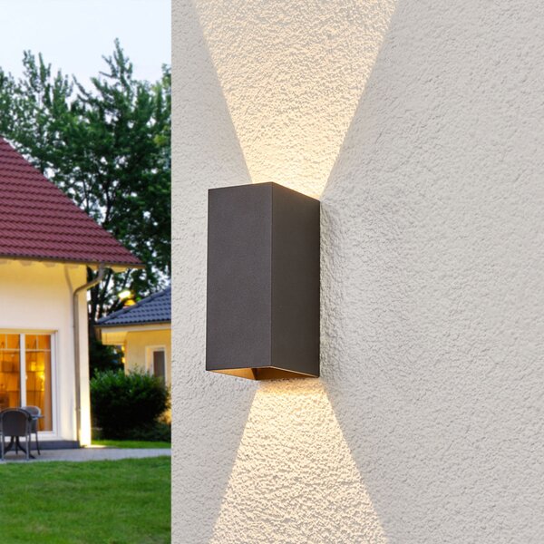 Lucande LED vanjska zidna svjetiljka Mikka, 17 cm, antracit, 2 žarulje, Crno, Metal