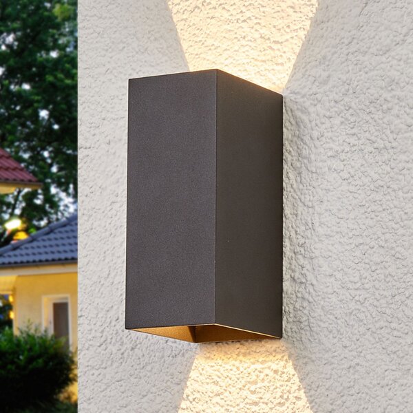 Lucande LED vanjska zidna svjetiljka Mikka, 17 cm, antracit, 2 žarulje, Crno, Metal
