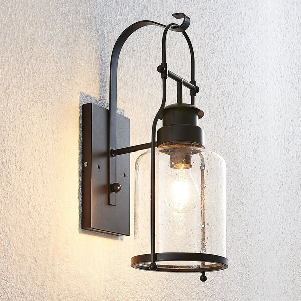 Lindby Rozalie zidna lampa, crna, metal, lampion, 44cm, prigušiva, Crno, Područje hodnika, Metal, fenjer