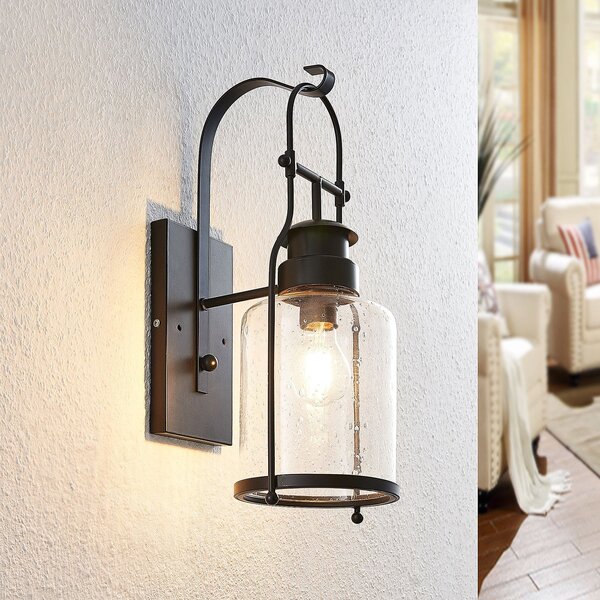 Lindby Rozalie zidna lampa, crna, metal, lampion, 44cm, prigušiva, Crno, Područje hodnika, Metal, fenjer