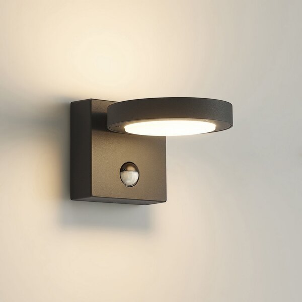 Lucande LED vanjska zidna svjetiljka Belna, metal, senzor, IP54, Crno, Aluminij, Zidni kvadrat