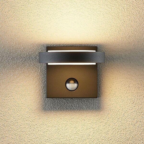 Lucande LED vanjska zidna svjetiljka Belna, metal, senzor, IP54, Crno, Aluminij, Zidni kvadrat