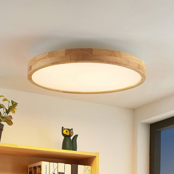 Lindby LED stropna svjetiljka Lanira, Ø 60 cm, drvo, daljinski upravljač, CCT, prigušiva, Drvo, Dnevni boravak/blagovaonica, Drvo