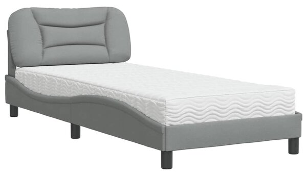 Krevet s madracem Hvar svjetlosivi 90x190 cm od tkanine - Siva / 90 x 190 cm