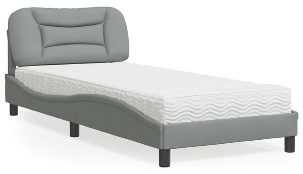 Krevet s madracem Hvar svjetlosivi 90x190 cm od tkanine - Siva / 90 x 190 cm