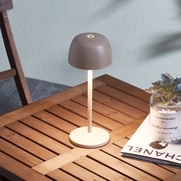 Lindby LED stolna lampa na baterije Arietty, bež, prigušljiva, IP65, prigušiva, Bež, Dnevni boravak/blagovaonica, Aluminij