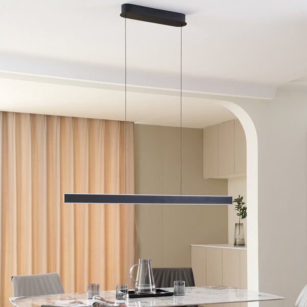 Lucande LED visilica Philine, dužina 121 cm crno željezo, prigušiva, Crno, Dnevni boravak/blagovaonica, Metal