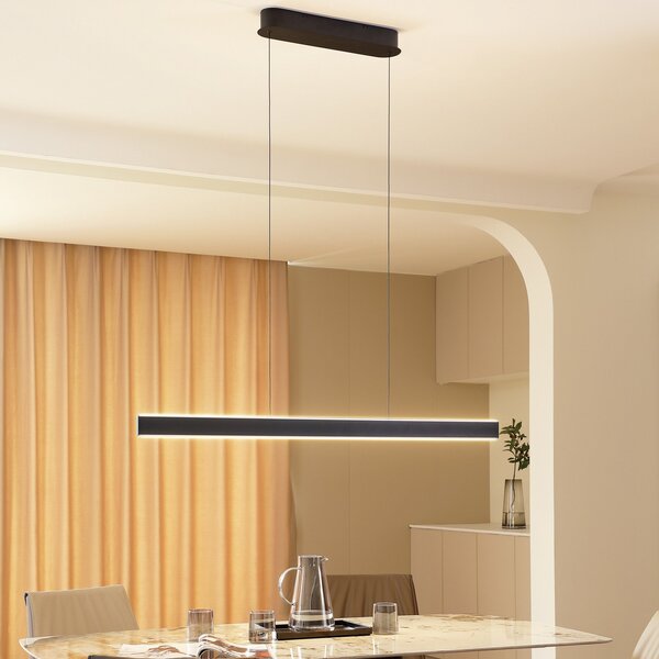 Lucande LED visilica Philine, dužina 121 cm crno željezo, prigušiva, Crno, Dnevni boravak/blagovaonica, Metal