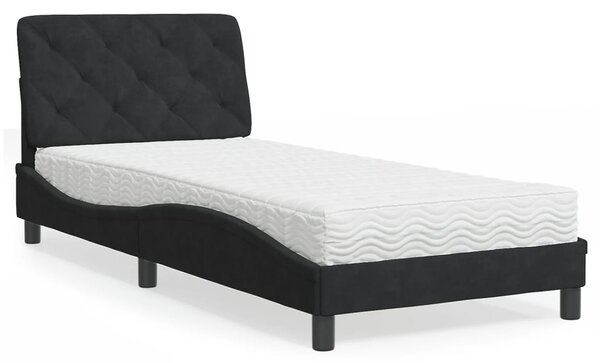 Krevet s madracem crni 80 x 200 cm baršunasti - Crna / 80 x 200 cm