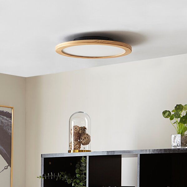 Lucande LED stropna svjetiljka Joren, Ø 38 cm, drvo, CCT, daljinsko, prigušiva, Drvo, Dnevni boravak/blagovaonica, Drvo