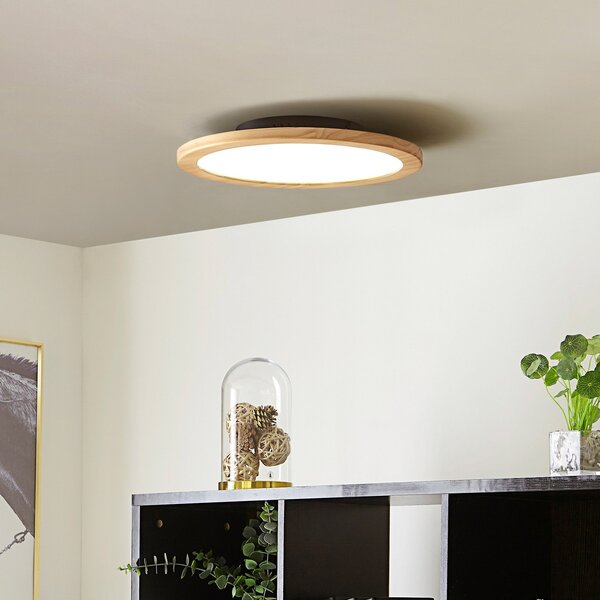 Lucande LED stropna svjetiljka Joren, Ø 38 cm, drvo, CCT, daljinsko, prigušiva, Drvo, Dnevni boravak/blagovaonica, Drvo