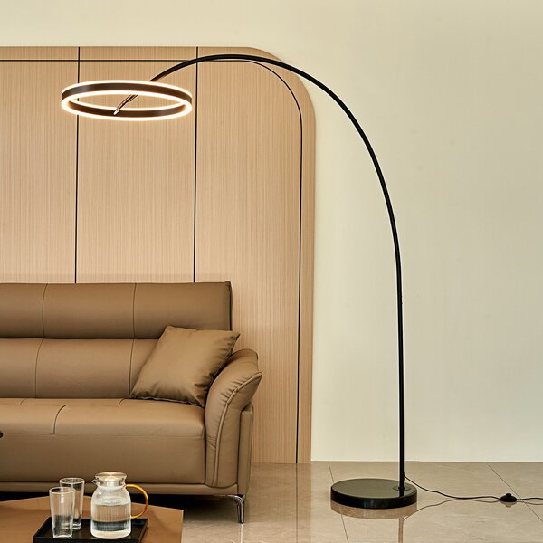 Lucande LED lučna svjetiljka Yekta, crna, 183 cm, prigušiva, prigušiva, Crno, Dnevni boravak/blagovaonica, Metal