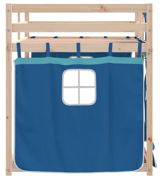 Krevet na kat sa zavjesama plavi 80x200 cm od masivne borovine - Plava / 80 x 200 cm