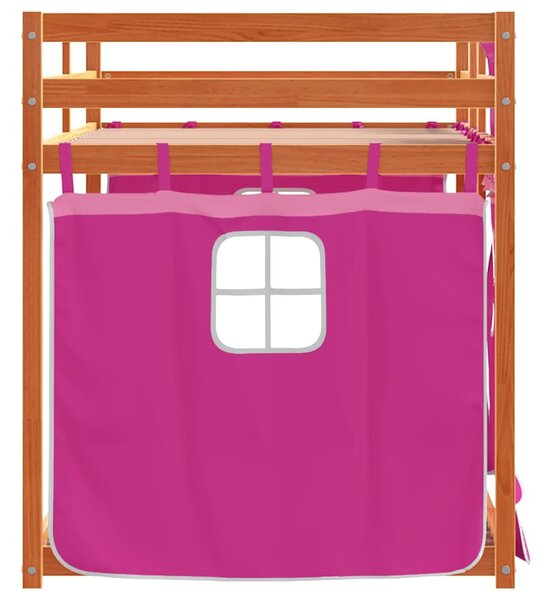 Krevet na kat sa zavjesama ružičasti 90 x 200 cm od borovine - Ružičasti / 90 x 200 cm