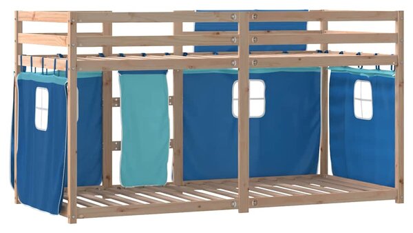 Krevet na kat sa zavjesama plavi 80x200 cm od masivne borovine - Plava / 80 x 200 cm