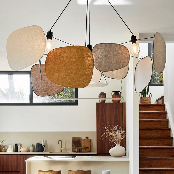 MARKET SET viseća lampa Paravan 70-ih, Ø 150 cm, lan, šarena, prigušiva, Višebojno, Dnevni boravak/blagovaonica, Tkanina / tekstil