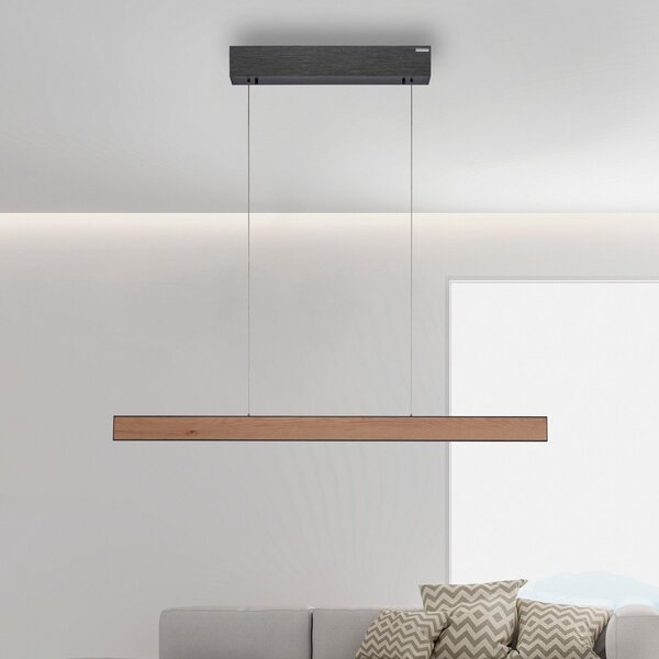 PURE LED viseća svjetiljka E-Motion, hrast/crni biser, CCT, prigušiva, Drvo, Dnevni boravak/blagovaonica, Metal