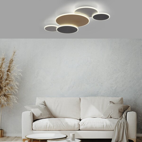 Q-Smart-Home Paul Neuhaus Q-Piato LED stropna svjetiljka s pet svjetala, prigušiva, Višebojno, Dnevni boravak/blagovaonica, Metal, Strop s više plamena
