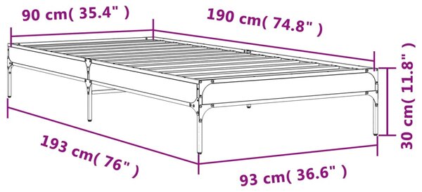 Okvir kreveta boja hrasta 90 x 190 cm konstruirano drvo i metal - Siva / 90 x 190 cm