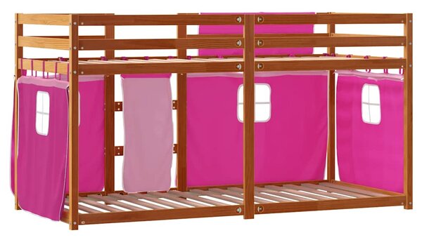 Krevet na kat sa zavjesama ružičasti 90 x 200 cm od borovine - Ružičasti / 90 x 200 cm