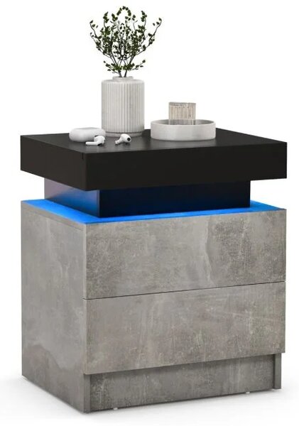 Noćni ormarić s LED svjetlima i 2 ladice, noćni ormarić dim. 45 x 35 x 52 cm, siva