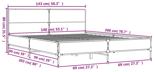 Okvir kreveta crni 140 x 200 cm od konstruiranog drva i metala - Crna / 140 x 200 cm