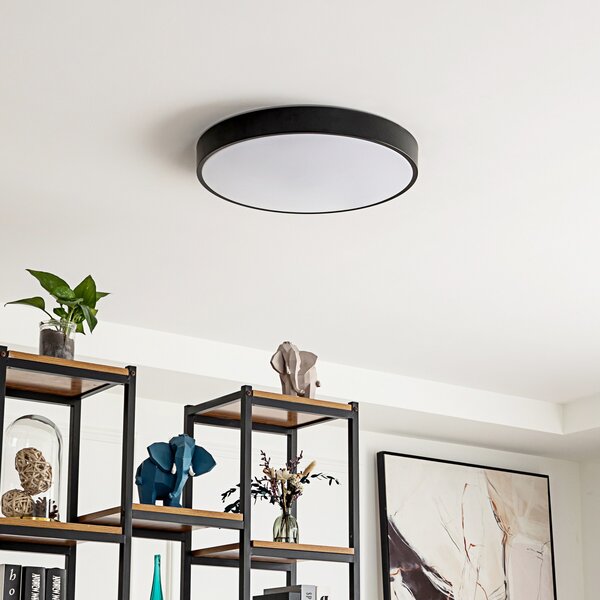 Lindby Smart LED stropna svjetiljka Innes crna 48cm RGB CCT Tuya, prigušiva, Crno, Dnevni boravak/blagovaonica, Metal