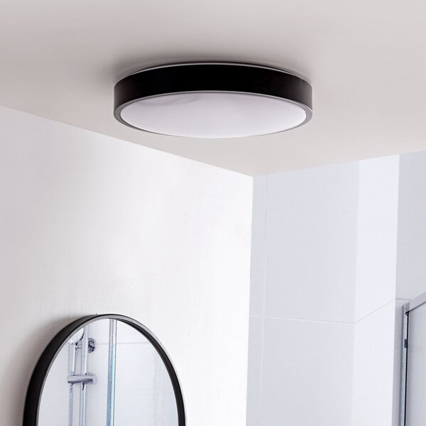 Lindby LED stropna svjetiljka Medon, Ø 38 cm, crna, IP44, metal, Crno, kupaonica, Metal