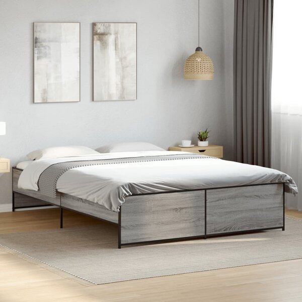 Okvir kreveta boja hrasta 140x200cm konstruirano drvo i metal - Siva / 140 x 200 cm