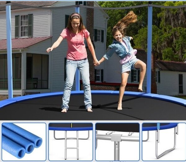 Vanjski trampolin Ø 244 cm za djecu i odrasle, crni + plavi