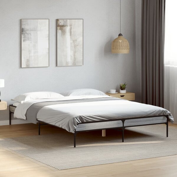 Okvir kreveta boja hrasta 135x190cm konstruirano drvo i metal - Siva / 135 x 190 cm