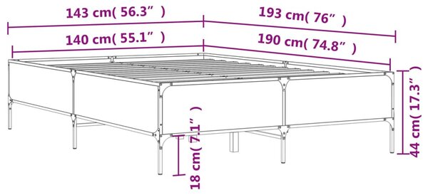 Okvir kreveta boja hrasta 140x190 cm konstruirano drvo i metal - Smeđa / 140 x 190 cm
