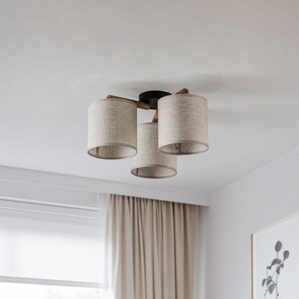 TK Lighting Stropna svjetiljka Deva, tekstil, tri žarulje, prigušiva, Bež, Dnevni boravak/blagovaonica, Tkanina / tekstil