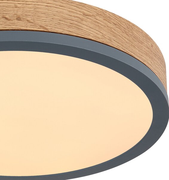 Globo LED stropna svjetiljka Doro Ø 30 cm tamno drvo, grafit, Drvo, Dnevni boravak/blagovaonica, Metal