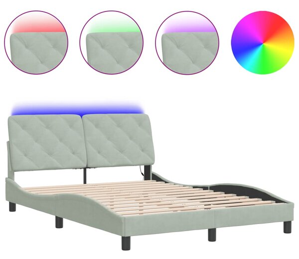 Okvir kreveta s LED-om bez madraca svjetlosivi 140x190 cm baršunasti - Siva / 140 x 190 cm