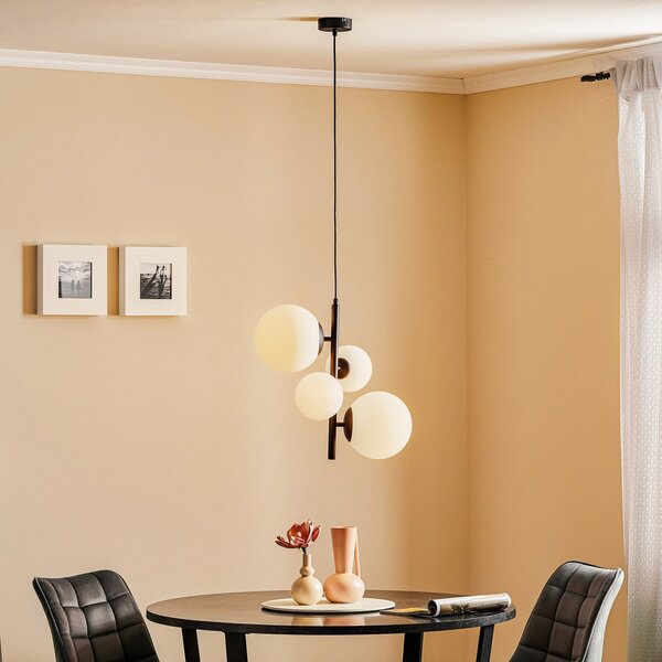ALDEX Dione viseća lampa, za četiri sijalice, crna, prigušiva, Crno, Dnevni boravak/blagovaonica, Staklo
