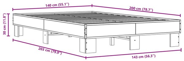 Okvir kreveta boja hrasta 140x200 cm konstruirano drvo i metal - Smeđa / 140 x 200 cm