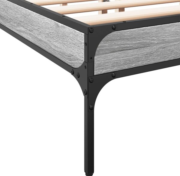 Okvir kreveta boja hrasta 135x190cm konstruirano drvo i metal - Siva / 135 x 190 cm