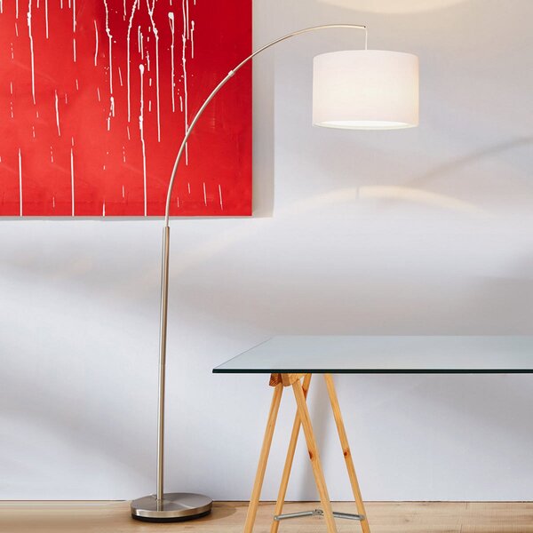 Brilliant Podna lampa Clarie, bijela, boja željeza, 180 cm, tkanina/metal, Bijela, Dnevni boravak/blagovaonica, Metal