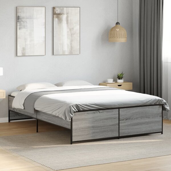 Okvir kreveta boja hrasta 135x190cm konstruirano drvo i metal - Siva / 135 x 190 cm