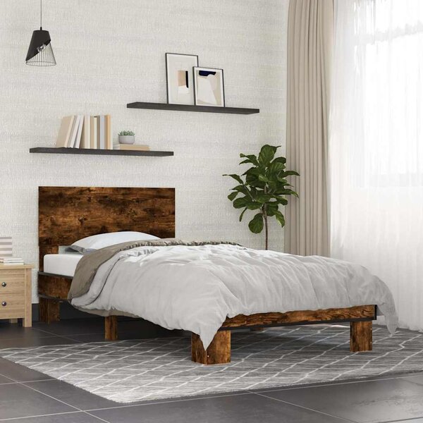 Okvir kreveta boja hrasta 75 x 190 cm konstruirano drvo i metal - Smeđa / 75 x 190 cm