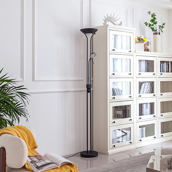 Lindby LED podna lampa Josefin, crna, svjetlo za čitanje, prigušivanje, prigušiva, Crno, Dnevni boravak/blagovaonica, Metal, Svjetlo za čitanje