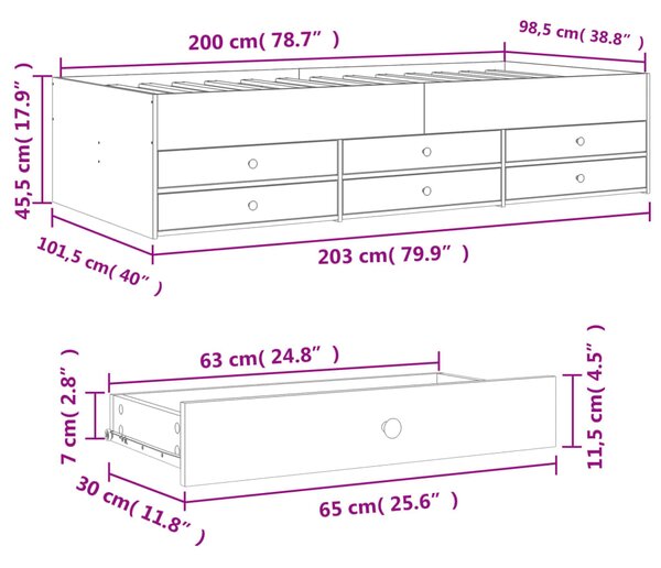 Dnevni krevet s ladicama bez madraca smeđa hrasta 100x200 cm - Smeđa / 100 x 200 cm