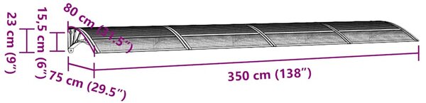 Nadstrešnica za vrata crna i prozirna 350 x 75 cm polikarbonat - Crna / 350 x 75 cm