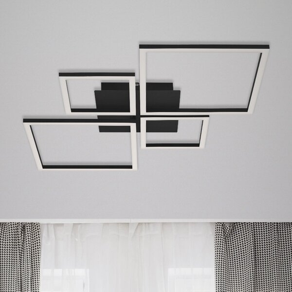 Briloner LED stropna svjetiljka Frame, step dim, 4 žarulje crna, prigušiva, Crno, Dnevni boravak/blagovaonica, Metal, Strop s više plamena