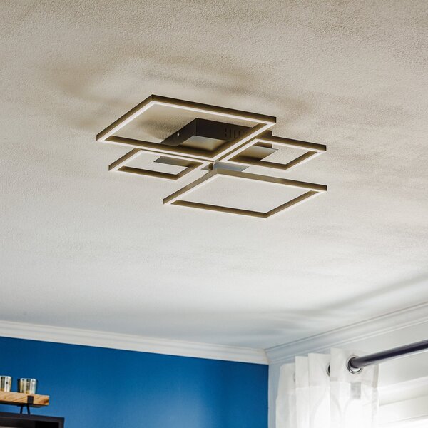 Briloner LED stropna svjetiljka Frame, CCT, 4 žarulje, crna, prigušiva, Crno, Dnevni boravak/blagovaonica, Metal, Strop s više plamena