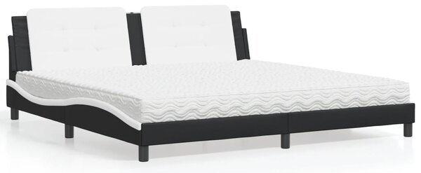 Krevet s madracem Zadar crno-bijeli 200 x 200 cm od umjetne kože - Crna / 200 x 200 cm
