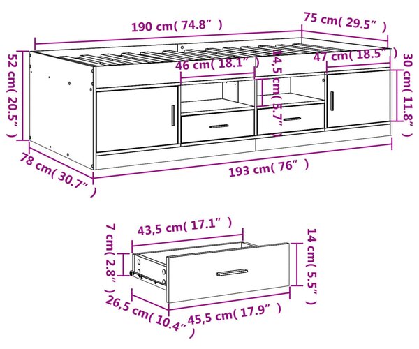 Dnevni krevet s ladicama bez madraca boja hrasta 75x190 cm - Smeđa / 75 x 190 cm