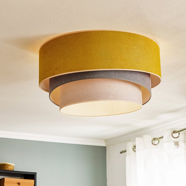 Duolla Stropna lampa Pastel Trio Ø 60cm senf/siva/svijetlosiva, prigušiva, Žuta, Dnevni boravak/blagovaonica, Tkanina / tekstil
