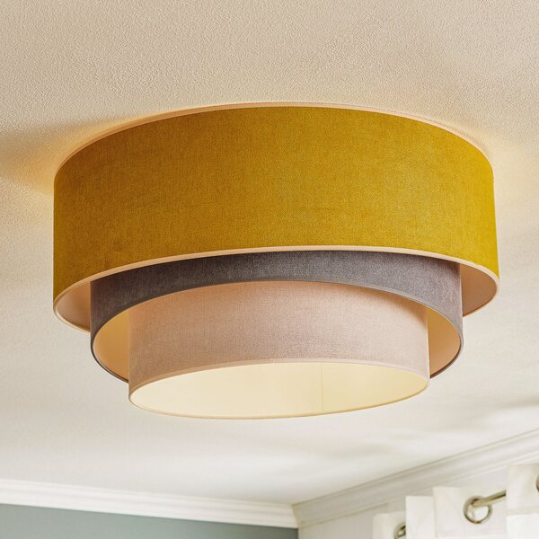 Duolla Stropna lampa Pastel Trio Ø 60cm senf/siva/svijetlosiva, prigušiva, Žuta, Dnevni boravak/blagovaonica, Tkanina / tekstil